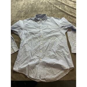 Mobile Bay Stripped Blue Button‎ Shirt Medium Pelican Bird Embroidered Logo